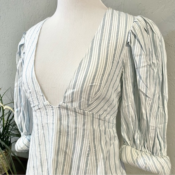 NWT For Love & Lemons Leslie Blue Striped Puff Sleeve Mini Dress - Picture 11 of 16